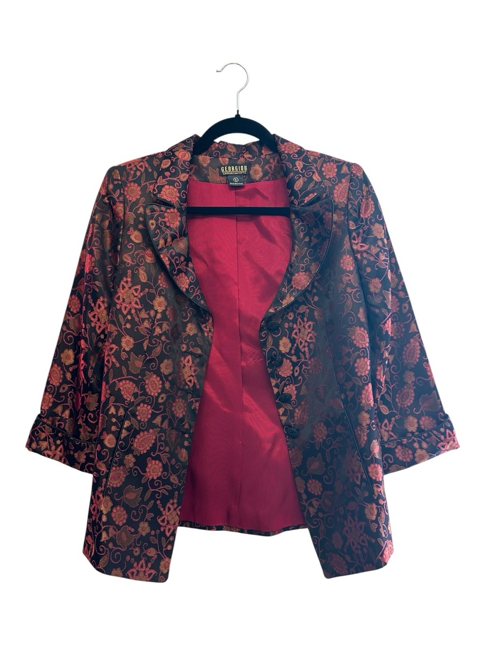 Vintage 90’s Georgiou Red & Orange Floral Brocade Jacket - Women's Dress Coat 2
